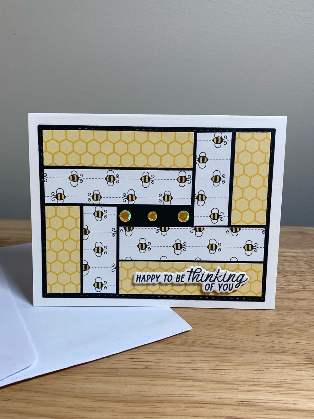 Happy To Be Thinking Of You Bee Greeting Card – Handmade A2 Card – All Occasion